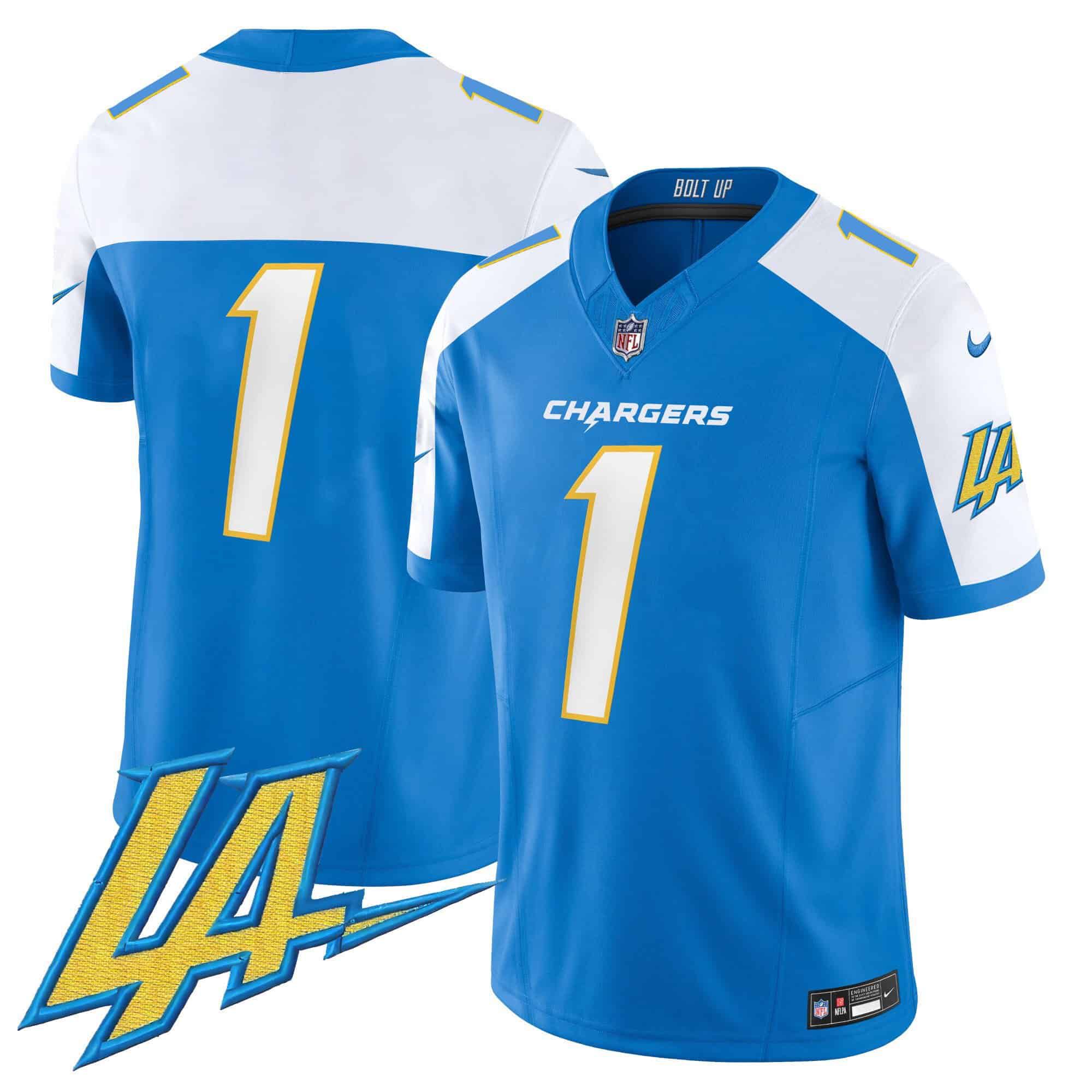 Men Los Angeles Chargers #1 No Name Light Blue 2024 Nike Vapor Limited NFL Jersey->indianapolis colts->NFL Jersey